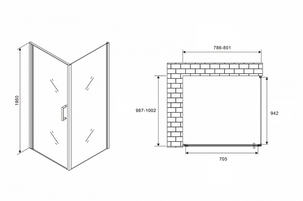 Душевой уголок Abber Sonnenstrand 80x100 AG04080B-S100B профиль Черный стекло прозрачное