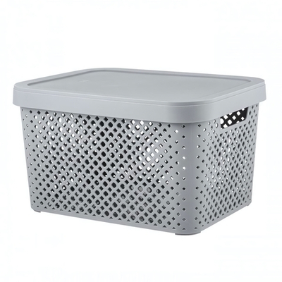 Корзина для хранения с крышкой Plast Team Stockholm, 15 л серый шторм