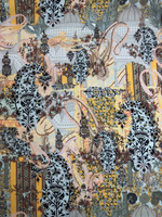 Плательная вискоза принт цветы, горчица/полынь/коричн