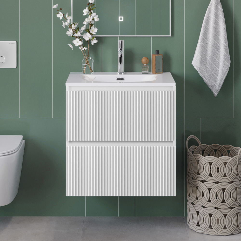 Тумба с раковиной подвесная BelBagno UNO-MINI-600-2C-SO-BO Bianco Opaco, раковина белая BB-8099-3-60