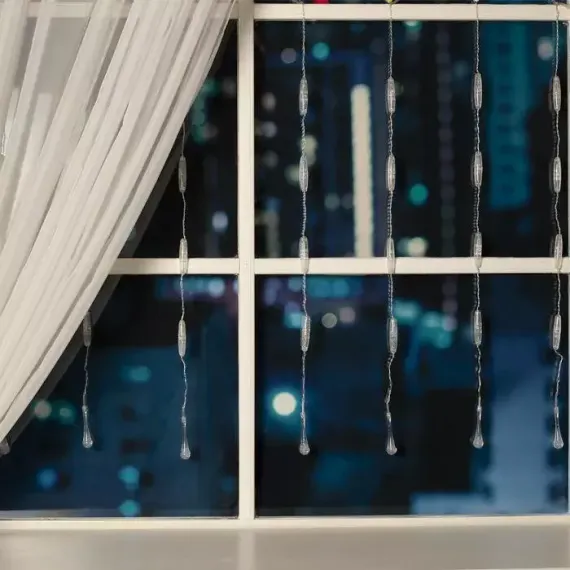 Гирлянда-занавес Капли 2.5*0.65 м., IP20, прозрачная нить, 50 LED, свечение белое, 8 режимов, 220 В., Luazon Lighting (3612411)