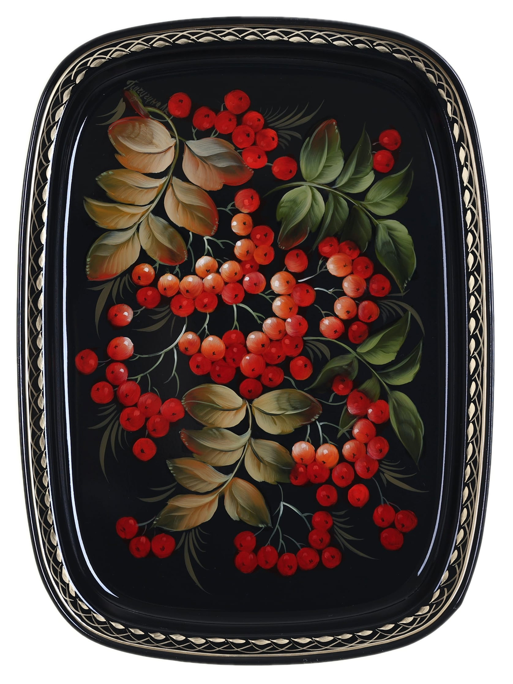 Жостовский поднос декоративный, размер 33х24 см (A12), металлический