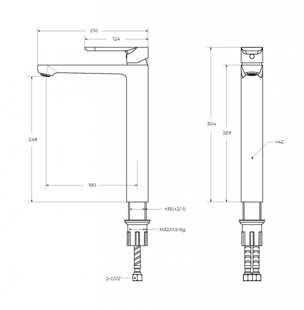 Смеситель для накладной раковины без донного клапана CEZARES STYLUS-LC-BORO-W0
