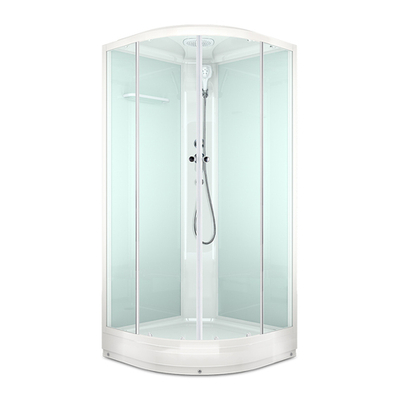 Душевая кабина MELODIA CLASSICA 80х80х218мм низкий поддон, белые стенки с крышей, прозр.стекло,бел.профиль, смесителем и аксессуарами MB01003