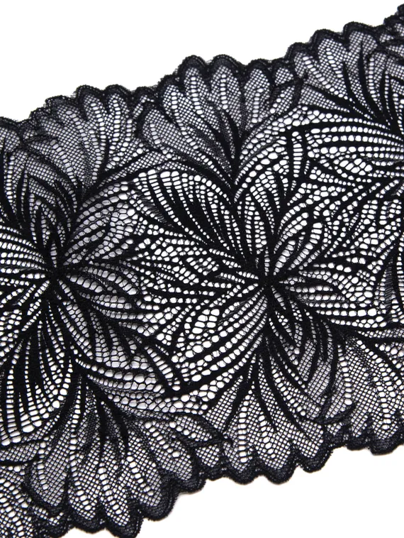1079 ОПТ Кружево эластичное 19 см, Италия, мандала, черный