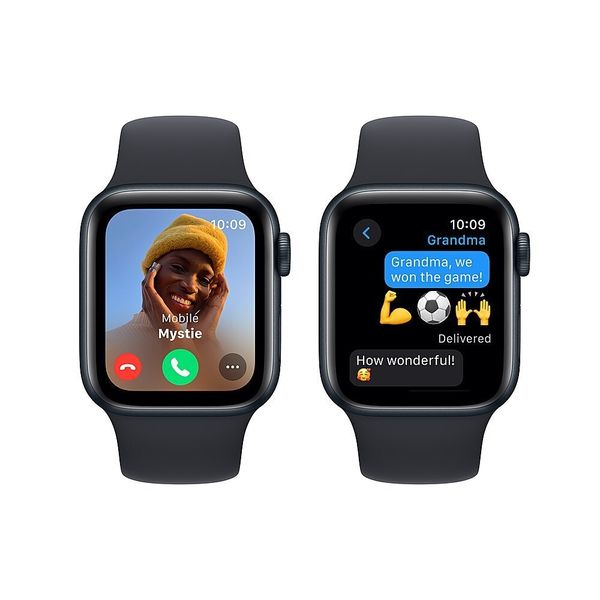 Умные часы Apple Watch SE 2024 40 мм из алюминия цвета «тёмная ночь», спортивный ремешок «тёмная ночь» (S/M)