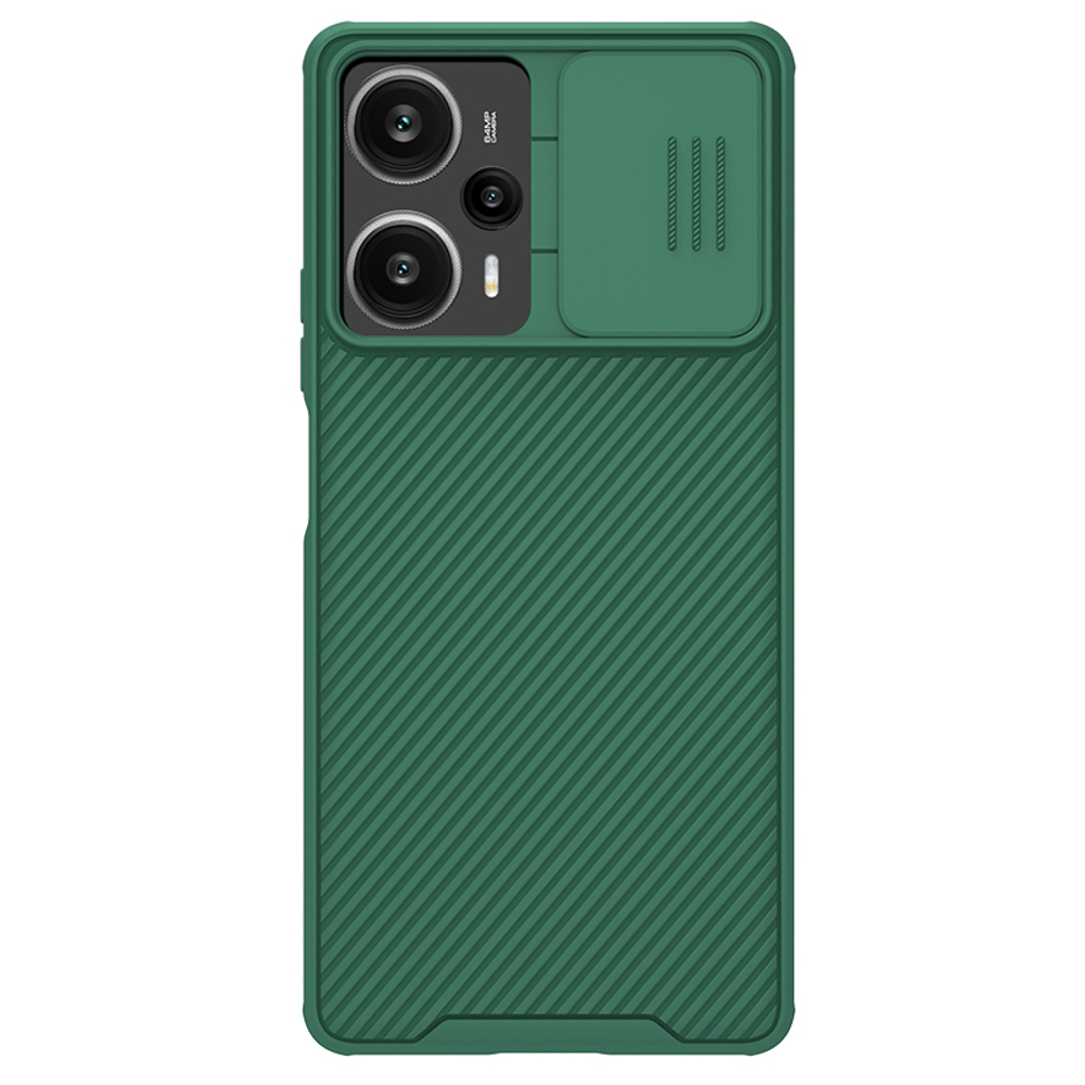 Чехол усиленный зеленого цвета на Xiaomi Redmi Note 12 Turbo и Poco F5 от Nillkin, серия CamShield Pro, сдвижная шторка для защиты камеры