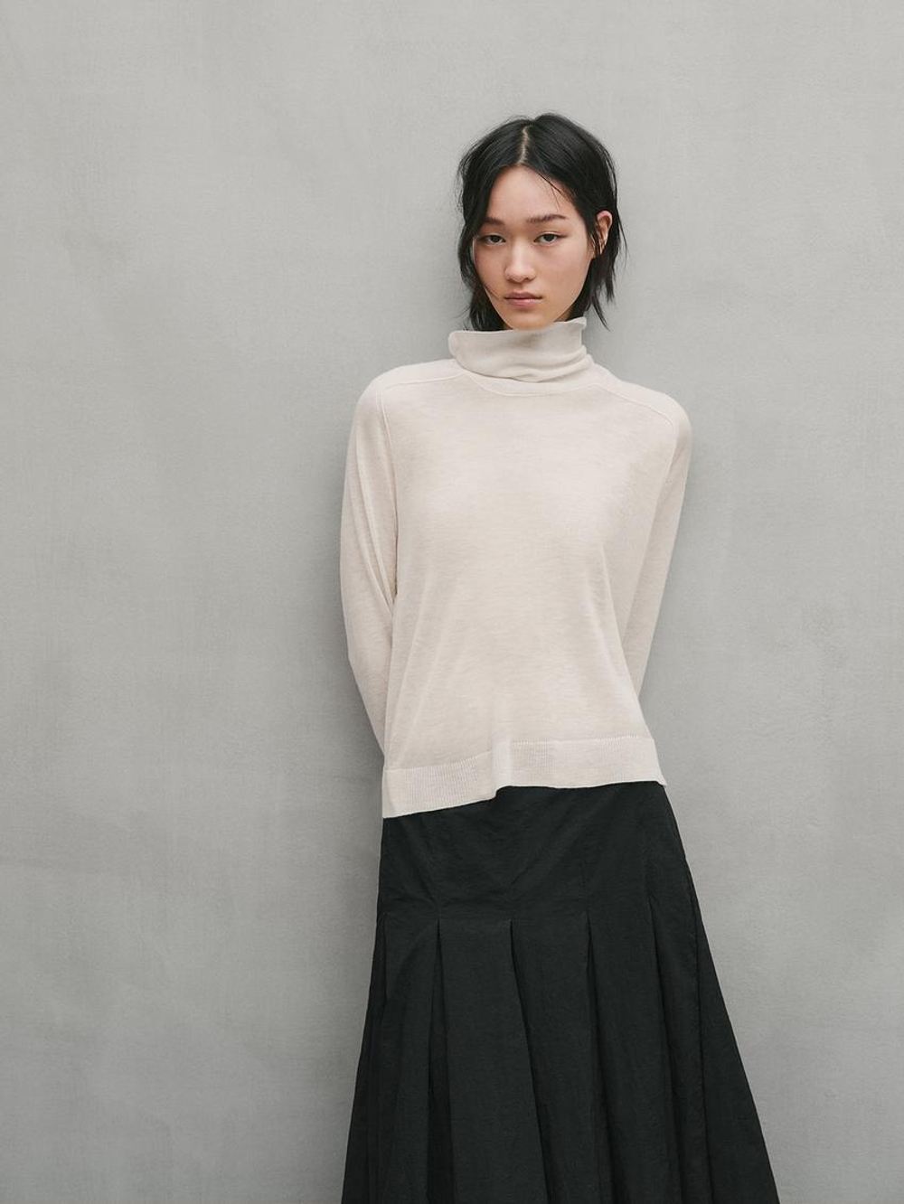 Massimo Dutti Свитер из тонкого трикотажа, натуральный, кремовый