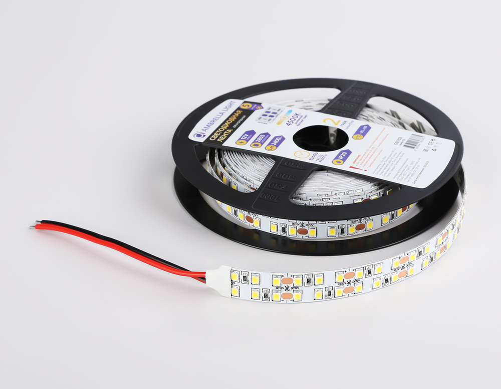 Светодиодная лента двухрядная GS1702 2835 240Led/ 24W m/ 12V IP20 4500K/ 5000*10*1.2mm/ кратность резки 25mm (2 конт.)