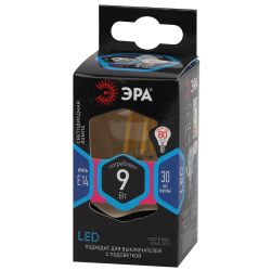 Лампа светодиодная ЭРА F-LED P45-9W-840-E14 9Вт филамент шар нейтральный белый свет Е14 | Филаментные декоративные