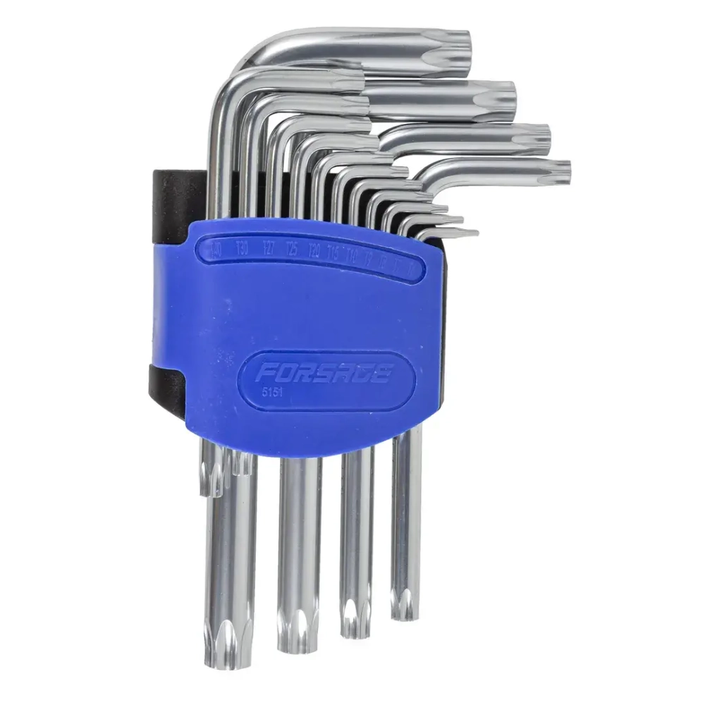 Набор ключей TORX Г-образных, 15пр.(Т6, T7, T8, T9, Т10, Т15, Т20, Т25, Т27, Т30, Т40, Т45, Т50, Т55, Т60)в пластиковом держателе Forsage F-5151