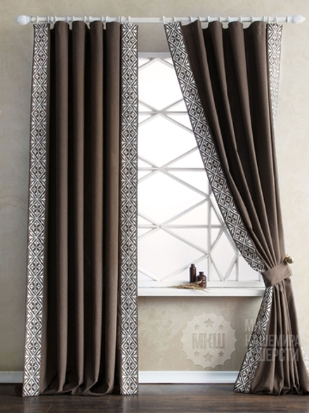 Люксовые шторы с вышивкой ДЮПОНН (арт. BL01-247-03) - (200х280)х2 см. - коричневые