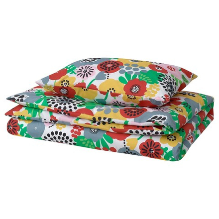 IKEA BRUKSVARA  (ИКЕА БРУКСВАРА)  -  Пододеяльник и наволочка, многоцветный/цветочный рисунок, 150x200/50x60 см