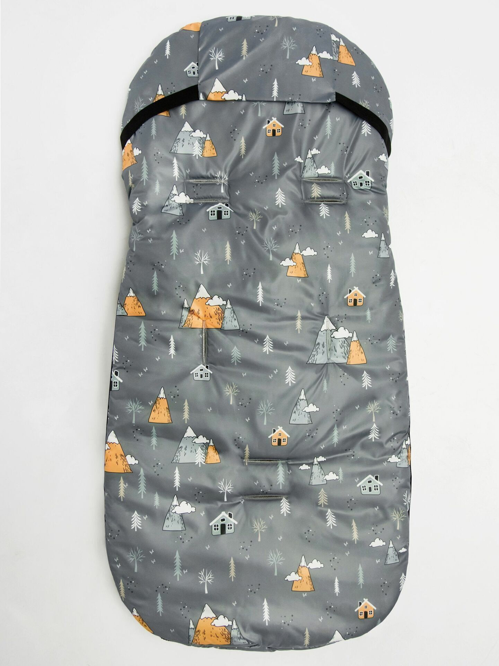 Конверт зимний меховой AMAROBABY Snowy Travel Горы, серый, 105 см.