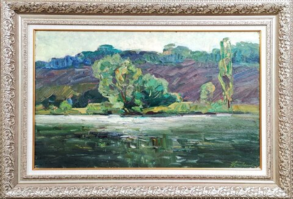 Картина Стремского А.И. "Озеро в горах" картон/масло 50х80