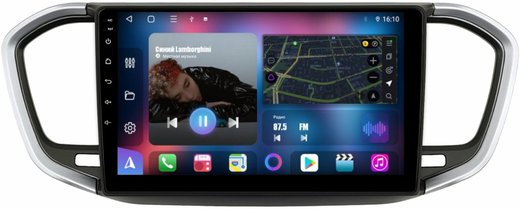 Магнитола для Lada Vesta NG 2023+ (ШГУ, рамка серебристо-черная 9) - FarCar 7289B9S монитор 9" QLED на Android 13, 8 ядер (TS18), CarPlay, 4G SIM-слот