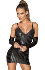 Эротическое мини-платье Powerwetlook minidress with decorative embroidery (Размер: S) (Цвет: черный)