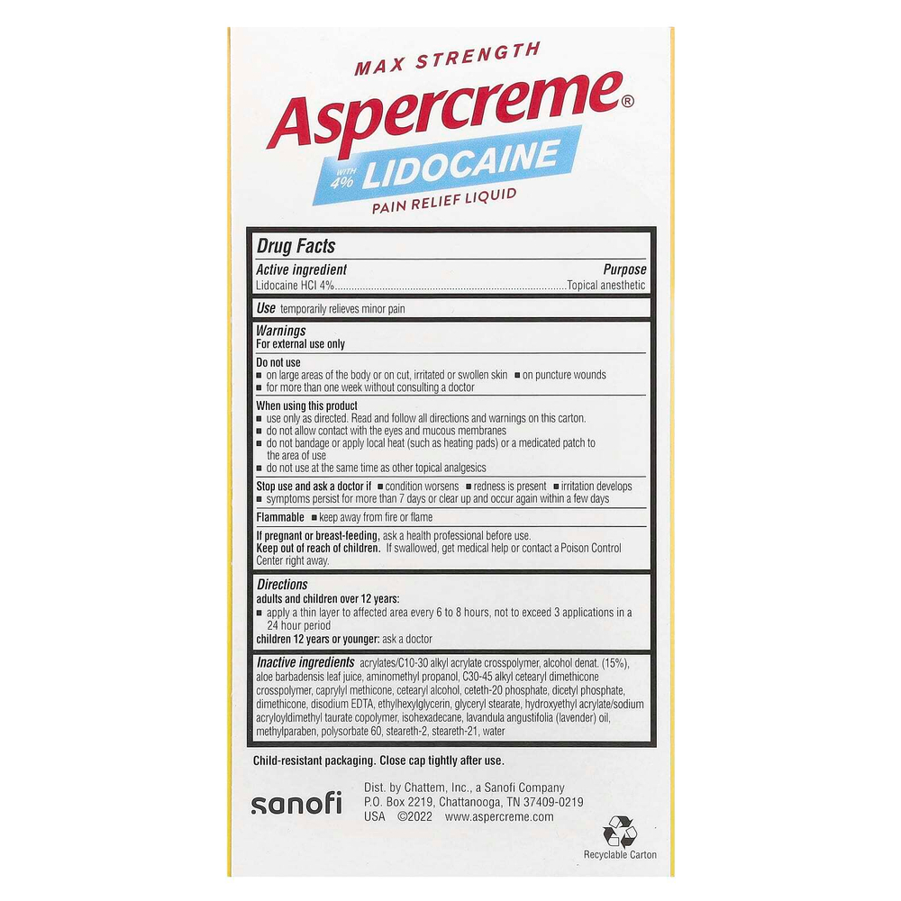 Aspercreme, Обезболивающее средство Max Strength, с 4% лидокаина, эфирное масло лаванды, 73 мл (2,5 жидк. унц.)