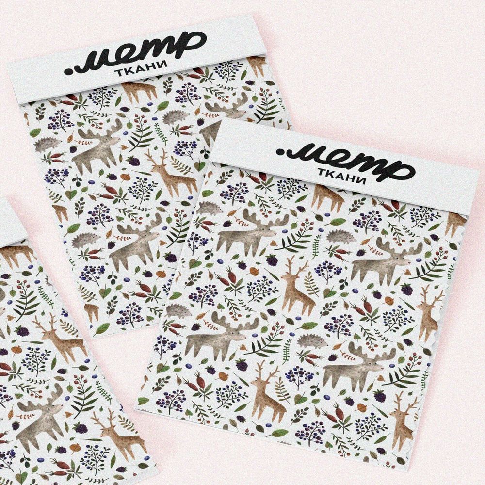 Ткань кулирная гладь лось олень детские иллюстрации