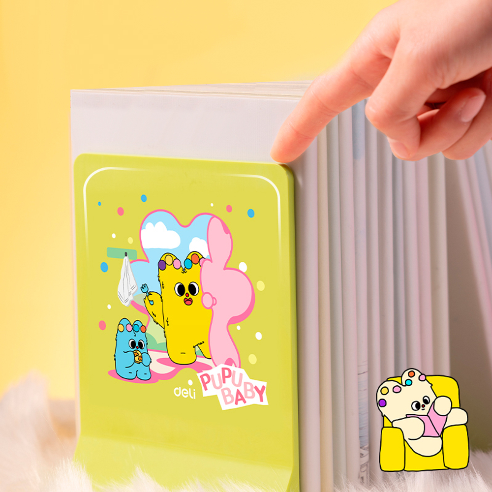 Ограничитель для книг DELI "PupuBaby", 2 шт, складная, зеленая