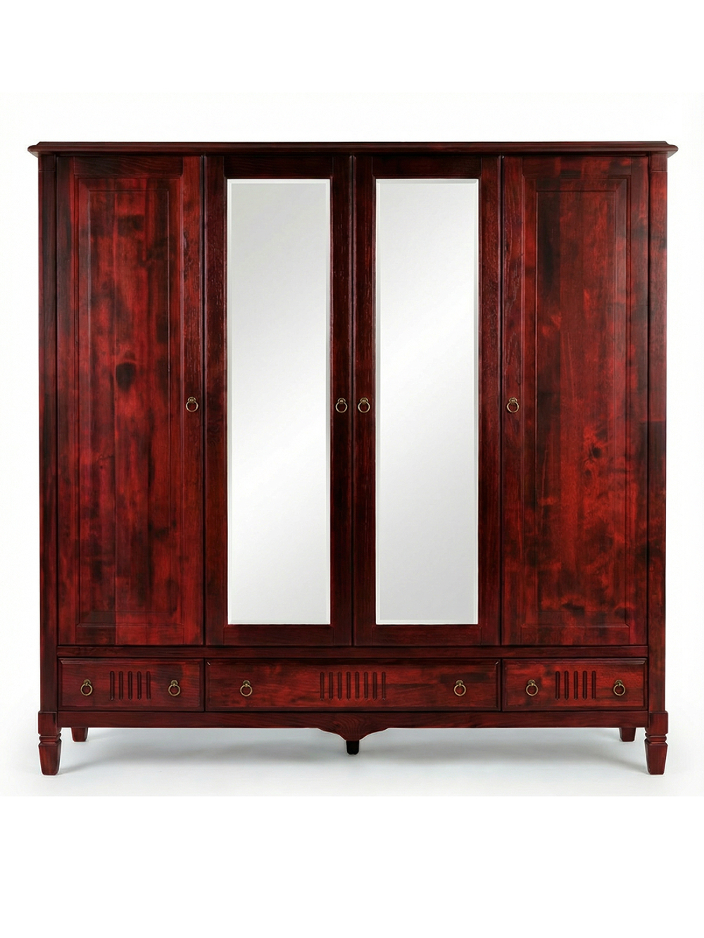 Шкаф 233х68х220, Джоли, распашной, 4 двери, с ящиками для одежды, из массива березы, красный, Makosa