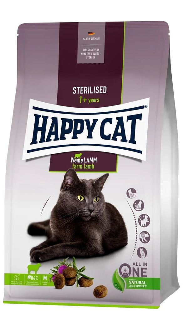 Сухой корм Happy Cat Adult Sterilised Пастбищный ягненок, для стерилизованных кошек и кастрированных котов 4 кг