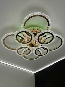 Люстра потолочная светодиодная с пультом, золотая, светильник