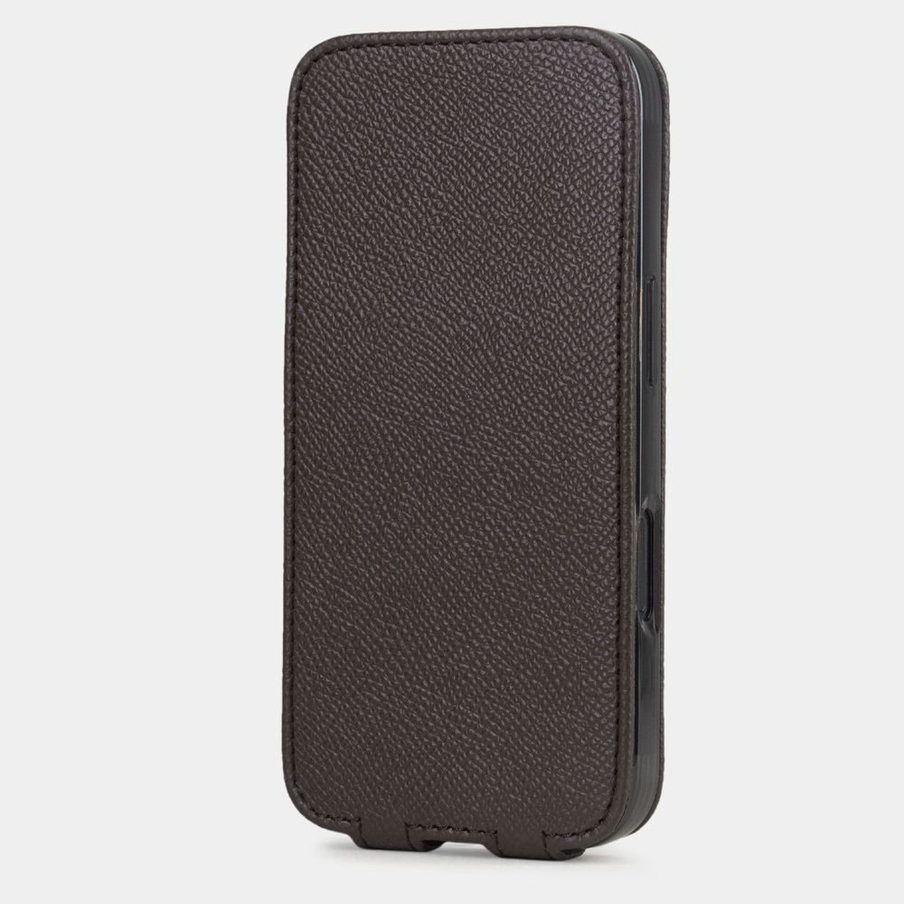 Чехол iPhone 16 Pro Max натуральная кожа сафьяно, коричневого цвета