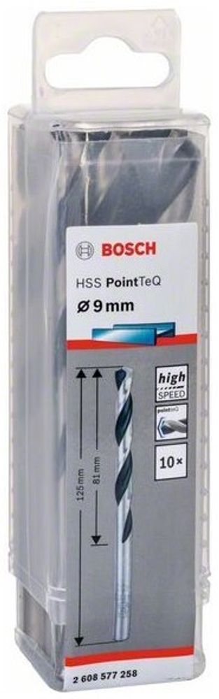 Сверло по металлу BOSCH HSS PointTeQ 9х125 мм набор 10 свёрл