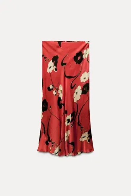 ZARA ЮБКА МИДИ ИЗ ТКАНИ С ПРИНТОМ — ZW COLLECTION, КРАСНЫЙ