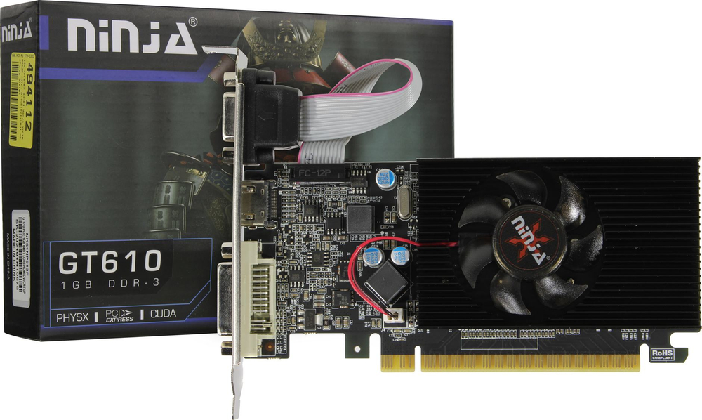 Видеокарта 1Gb GDDR3 Ninja GT610 D-Sub+DVI+HDMI
