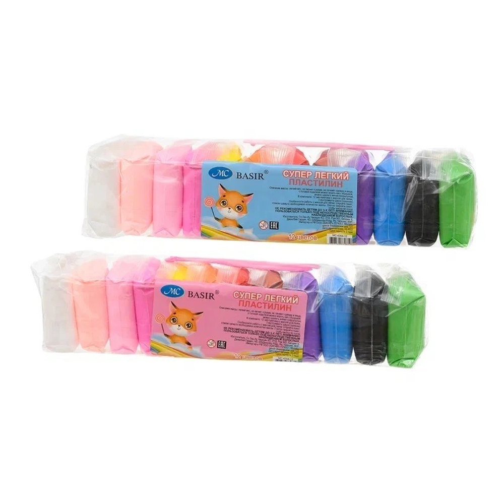 Пластилин для лепки Basir, серия "Лисёнок", лёгкий, без запаха, набор: 12 ярких цветов, инструменты для лепки