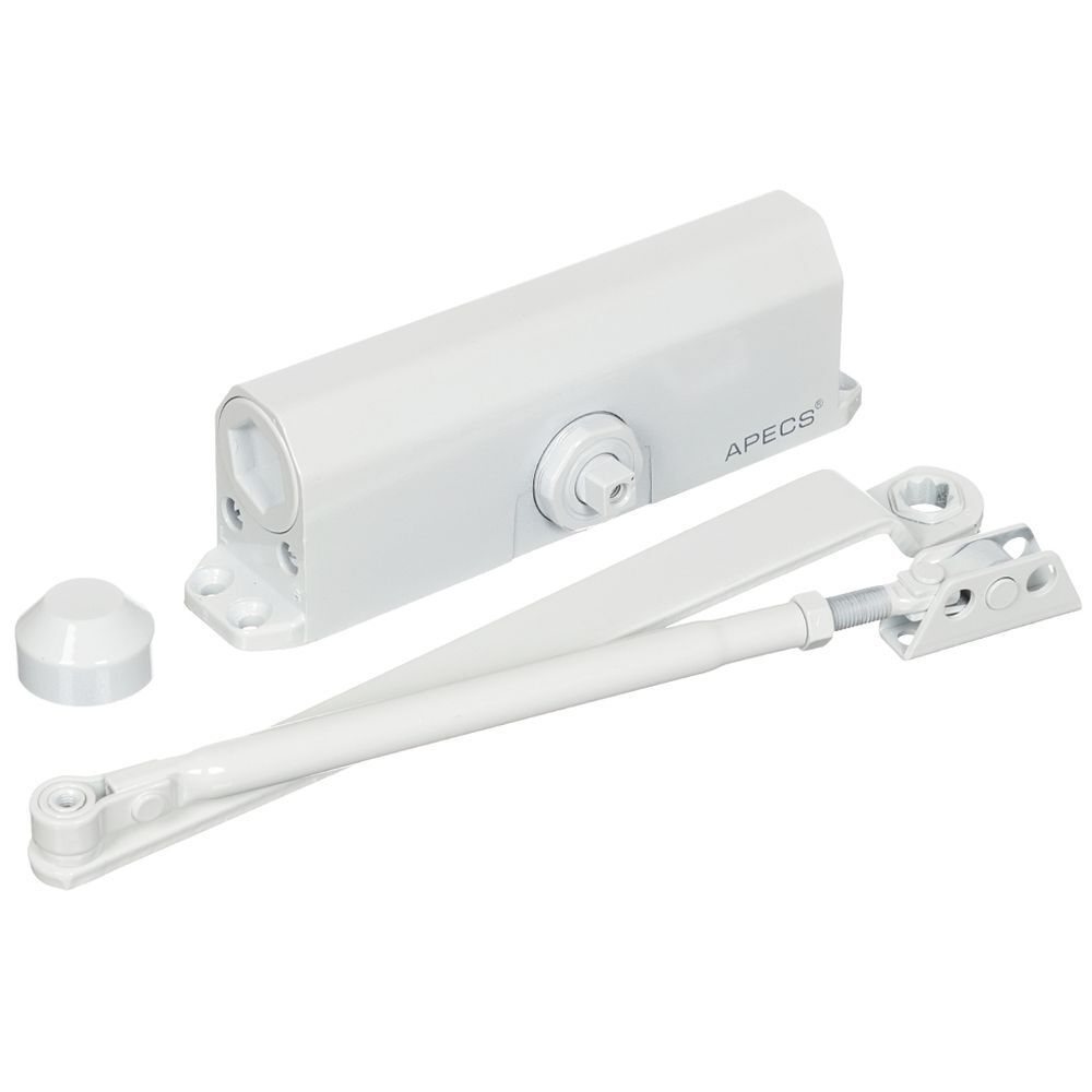 Доводчик дверной Apecs, DC- 25/80-100-M-W /DC-20.5/1200/120-A1-W, с фиксацией, -40 °C, 100 кг, белый