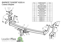 Фаркоп(прицепное) Лидер-Плюс для HYUNDAI SANTA FE CLASSIC (SM) (ТАГАЗ) 2001-2006, 2007-2012(паспорт и сертификат в комплекте)(без электрики)H205-A