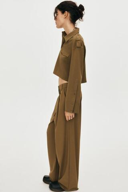 ZARA БРЮКИ АСИММЕТРИЧНОГО КРОЯ, ОЛИВКОВОГО МАСЛА