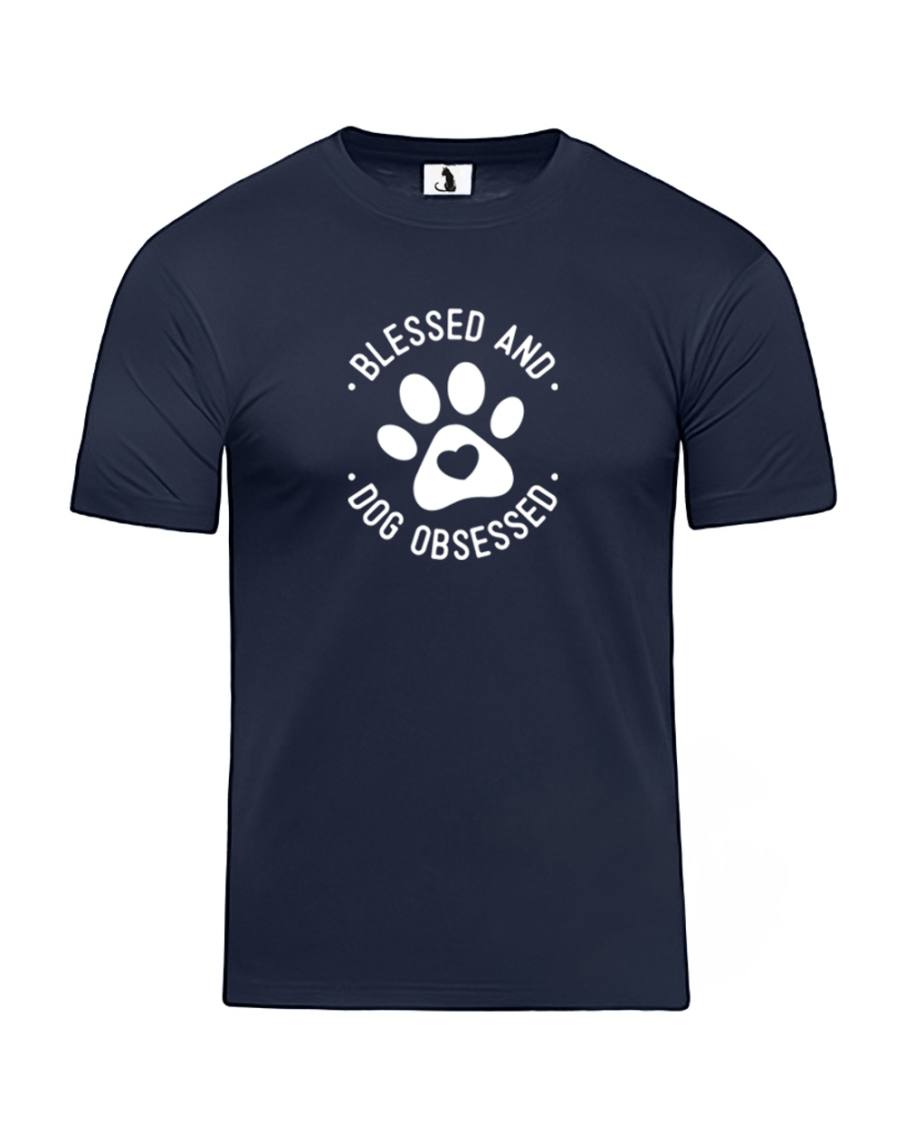 Футболка Blessed and dog obsessed unisex темно-синяя с белым рисунком