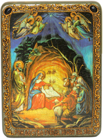 Икона "Рождество Господа Бога и Спаса нашего Иисуса Христа" 29х21см на натуральном дереве в подарочной коробке