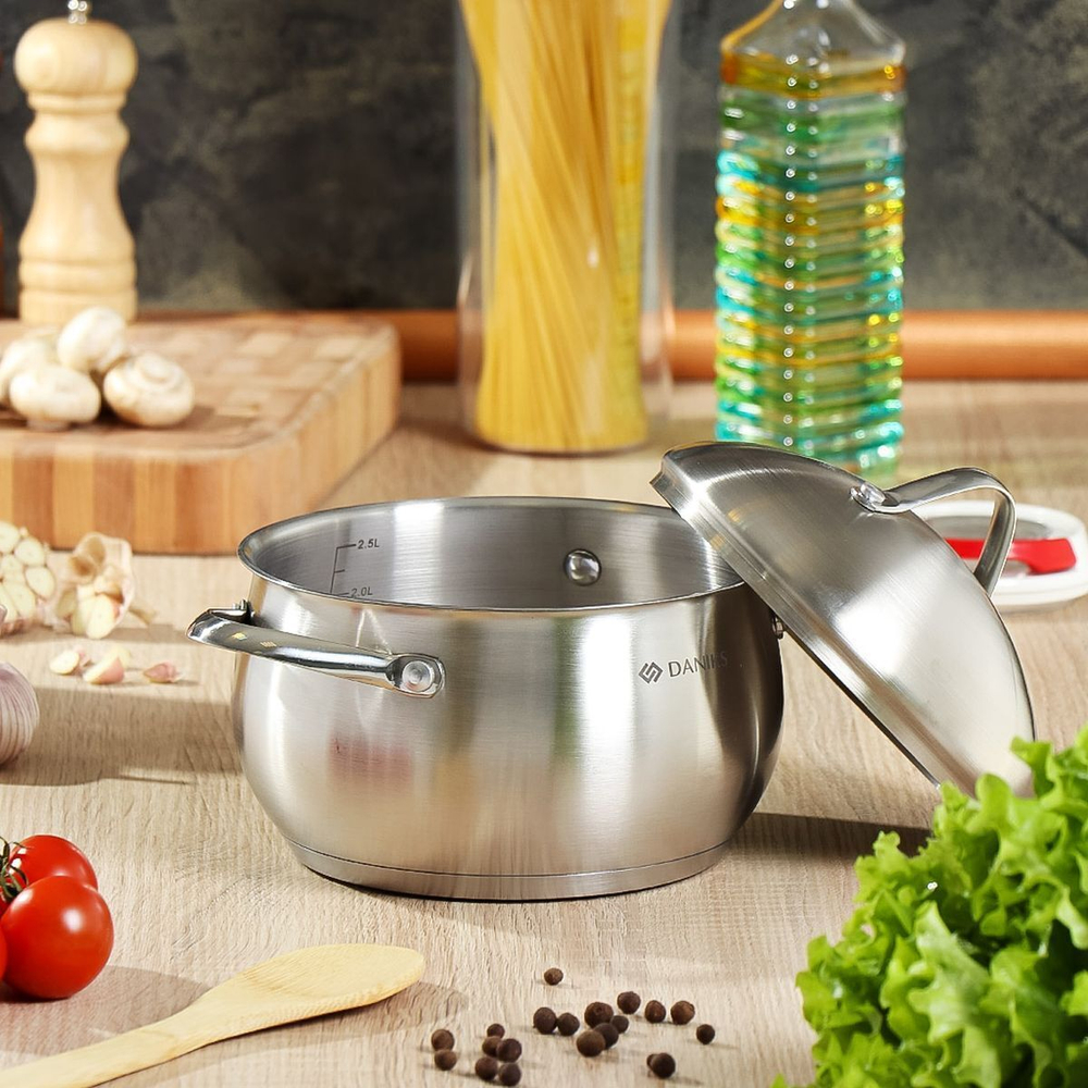 Кастрюля нерж, 2.9 л, с крыш, Daniks, Мальта, GS-01345KS-18CA, индукц