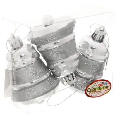 Ёлочные игрушки «Колокольчик яркий» 6см серебро (набор 3 шт)