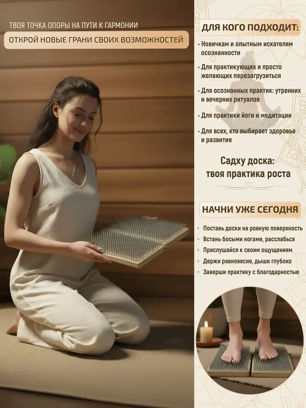 Доска Садху складная с гвоздями, шаг 8 мм для начинающих