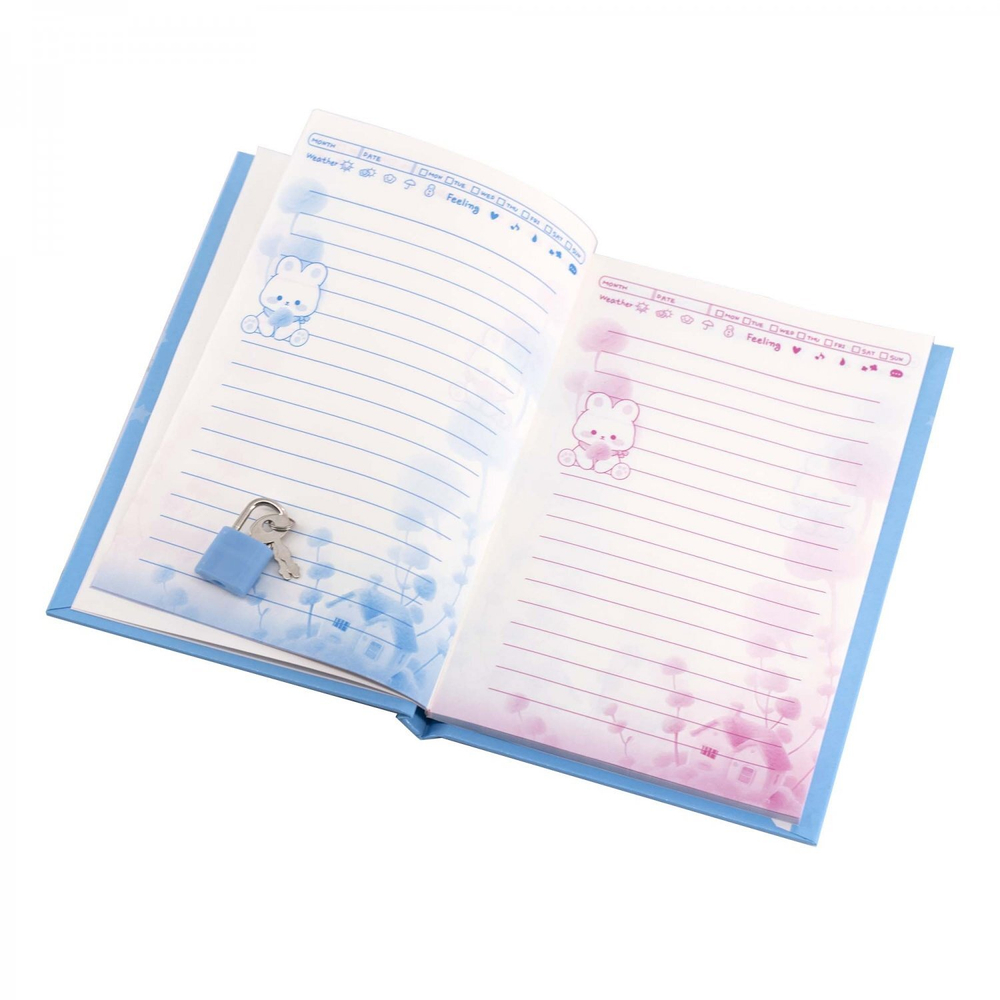 Блокнот в футляре, 14,5 см * 20,5 см, 7БЦ, Alingar, ламинация, замочек, вн.блок с дизайном, в точку, 45 л., "Домик весной", голубой