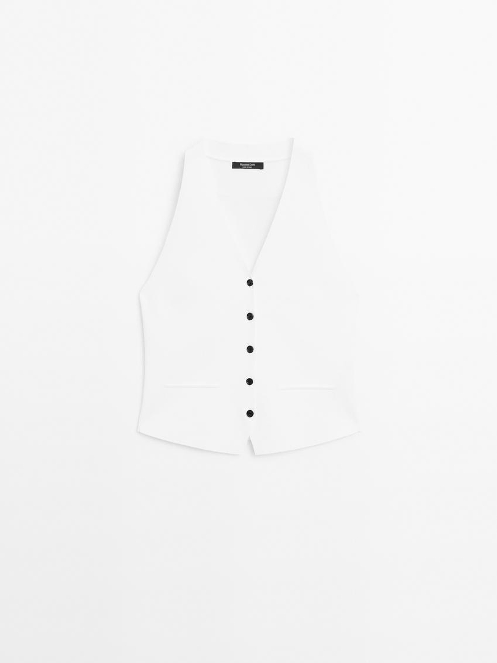 Massimo Dutti Трикотажный жилет с контрастными пуговицами, белый