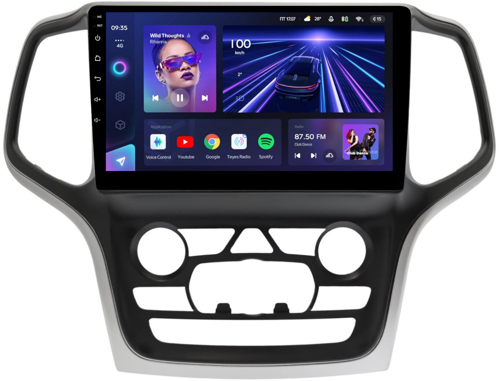 Магнитола для Jeep Grand Cherokee WK2 2013-2022 (взамен ШГУ 8.4", рамка большая) - Teyes CC3 монитор 9" QLED на Android 10, ТОП процессор, 4Гб+32Гб, CarPlay, 4G SIM-слот