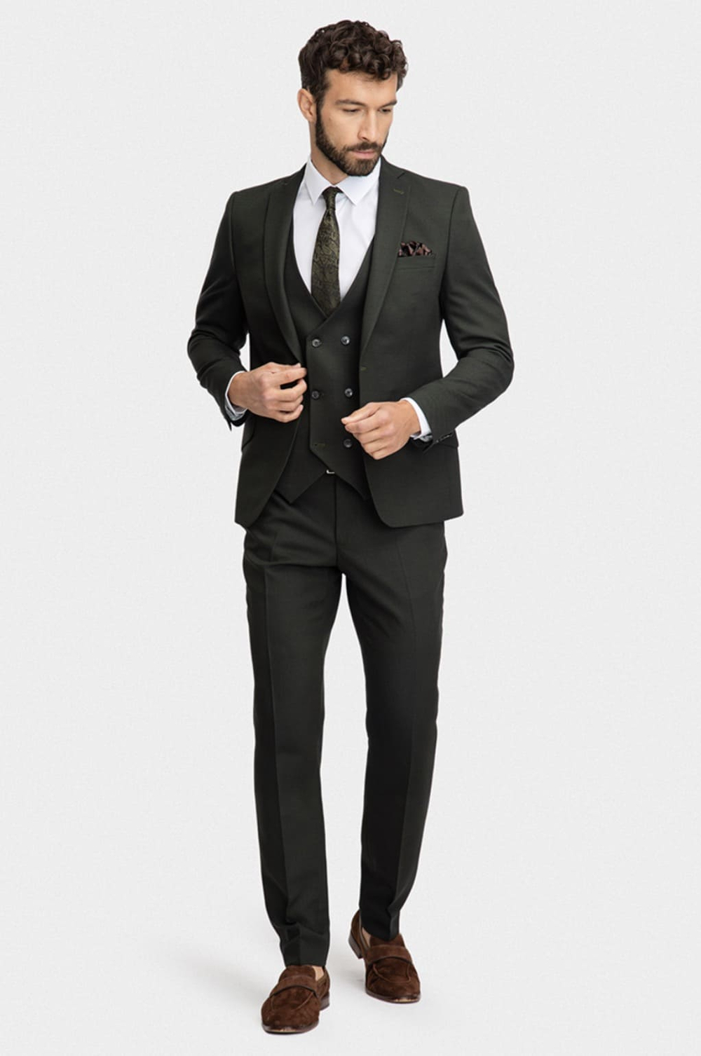 Мужской классический костюм (темно-зеленый) В54