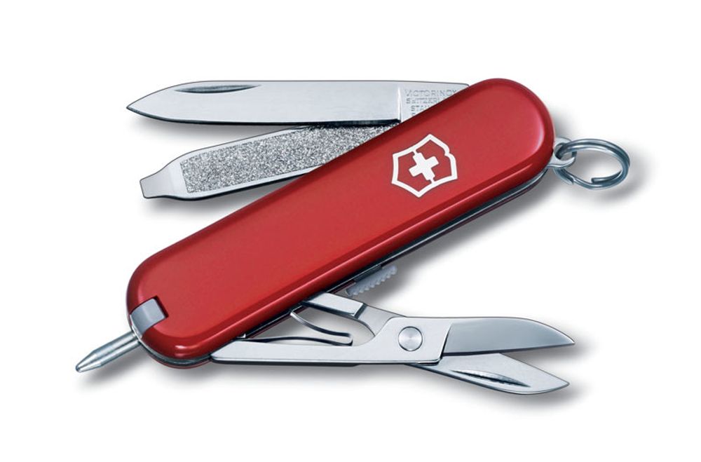 Качественный маленький брендовый фирменный швейцарский складной перочинный нож 58 мм красный 7 функций Victorinox Signature VC6225