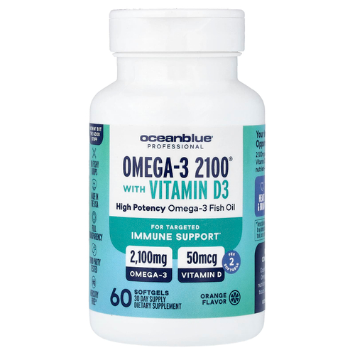 OceanBlue, Professional, Omega-3 2100® с витамином D, высокоэффективная, апельсин, 60 капсул