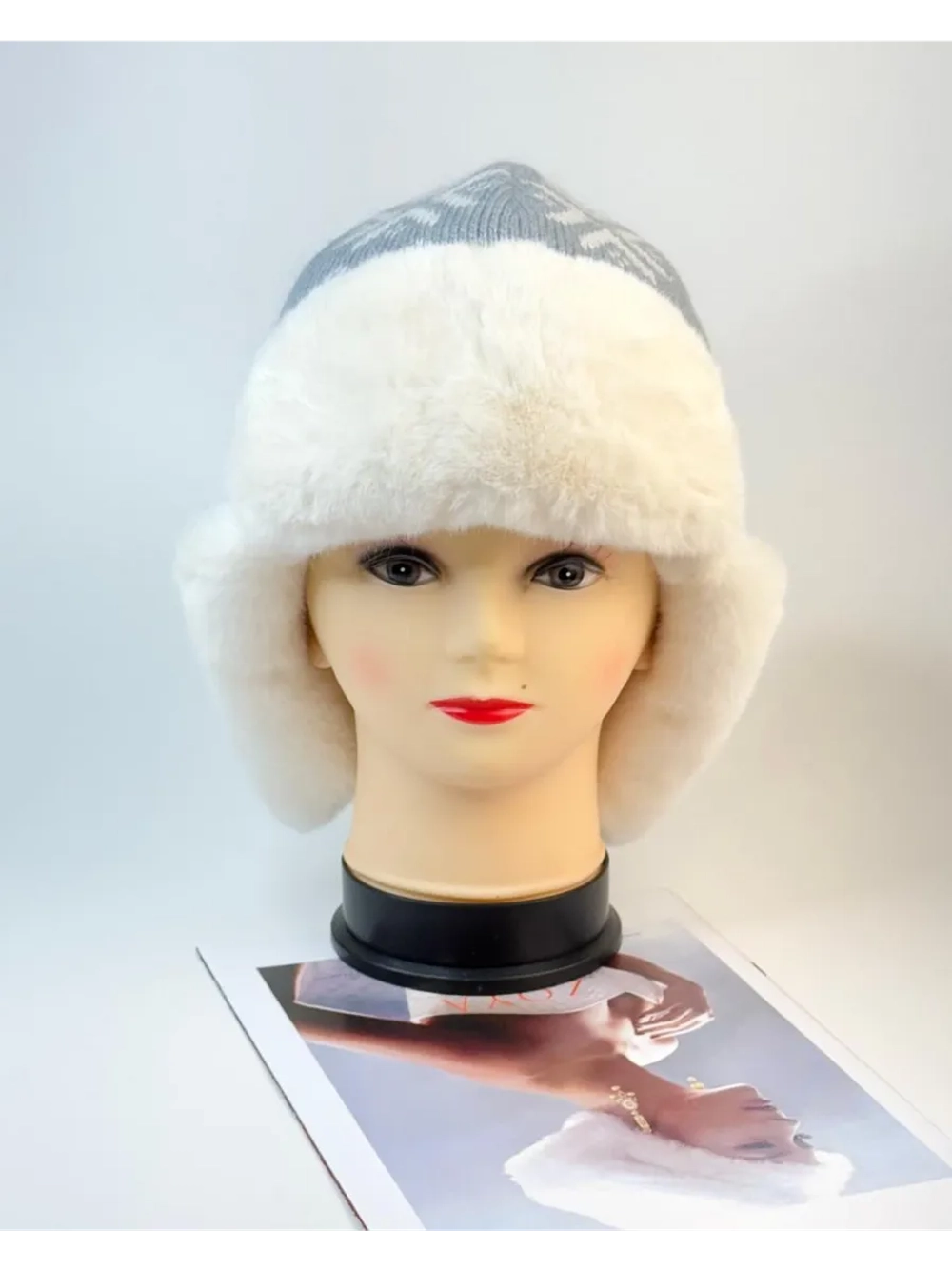 шапка зимняя ушанка вязаная с мехом