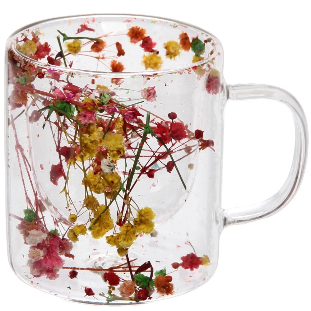 Кружка стеклянная с двойными стенками 270мл «Хай-Тек» цветы