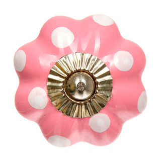 BLUMEN HAUS Ручка керамическая для мебели "В горох" цвет розовый рисунок белый  66259