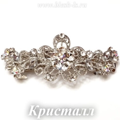 Заколка с замком на серебристой основе "Цветок", Кристалл